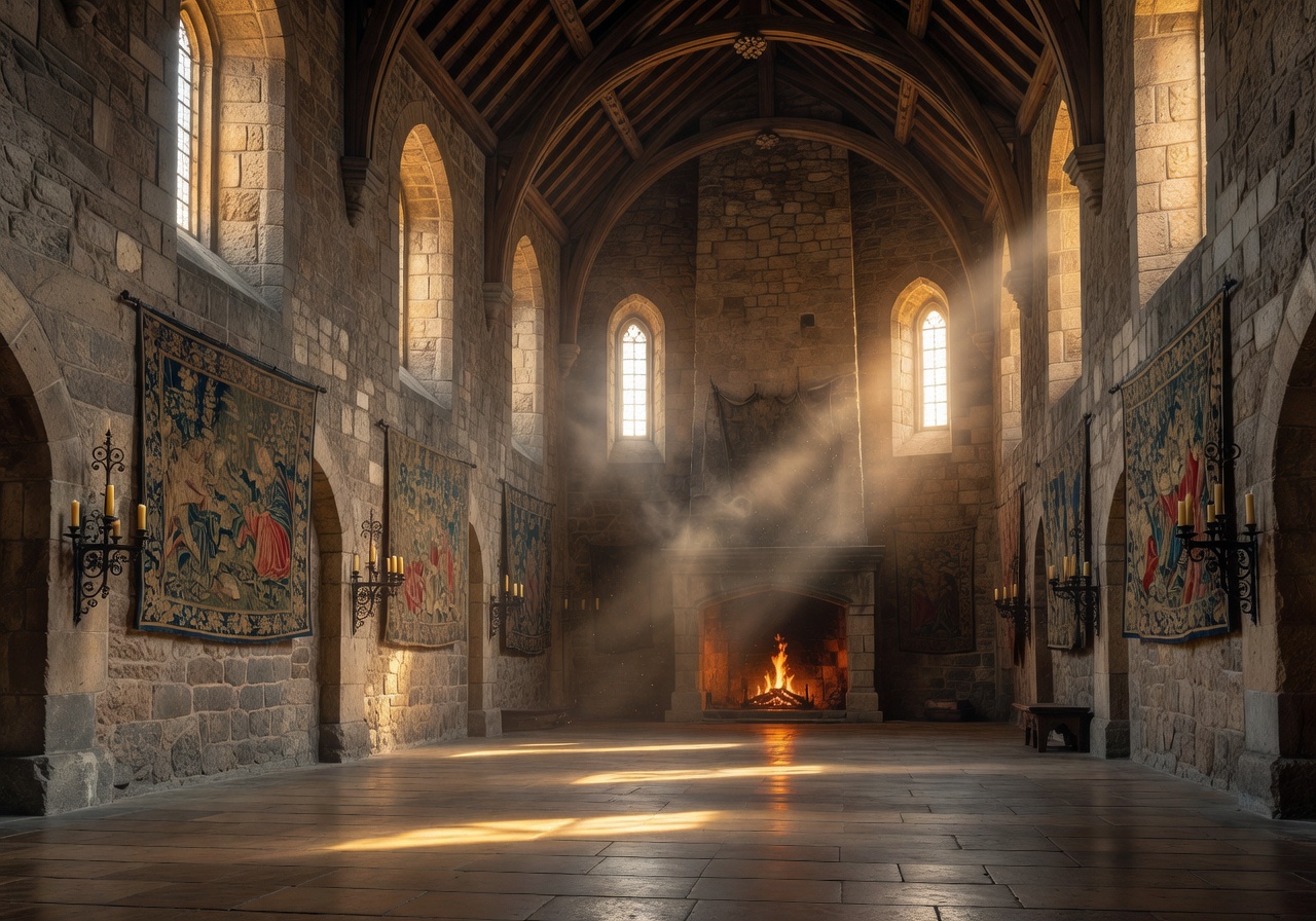 Majestic Medieval Castle Interior with Golden Lighting